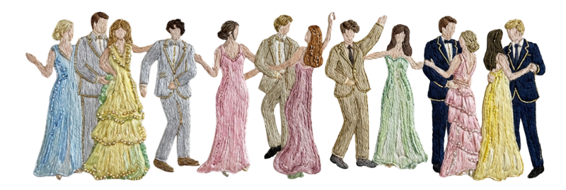 Wedding guests in colorful formal attire